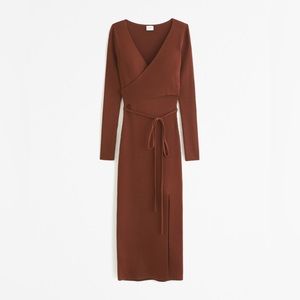 Long-Sleeve Wrap Midi Sweater Dress